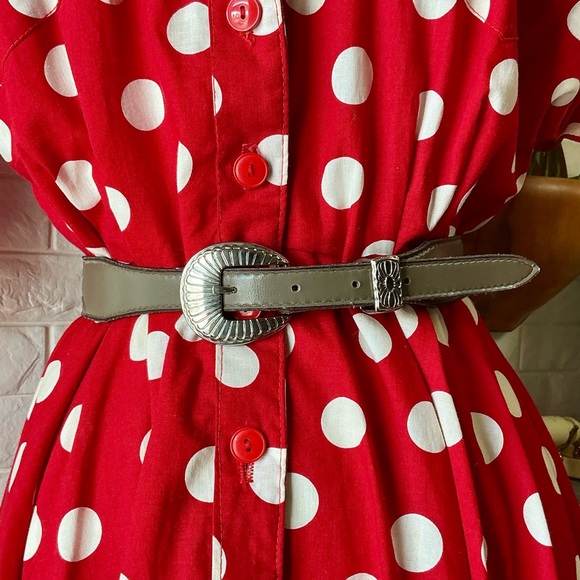 Textan Accessories - Vintage Textan Grey Leather Western Belt Silver Detailed Metal Buckle